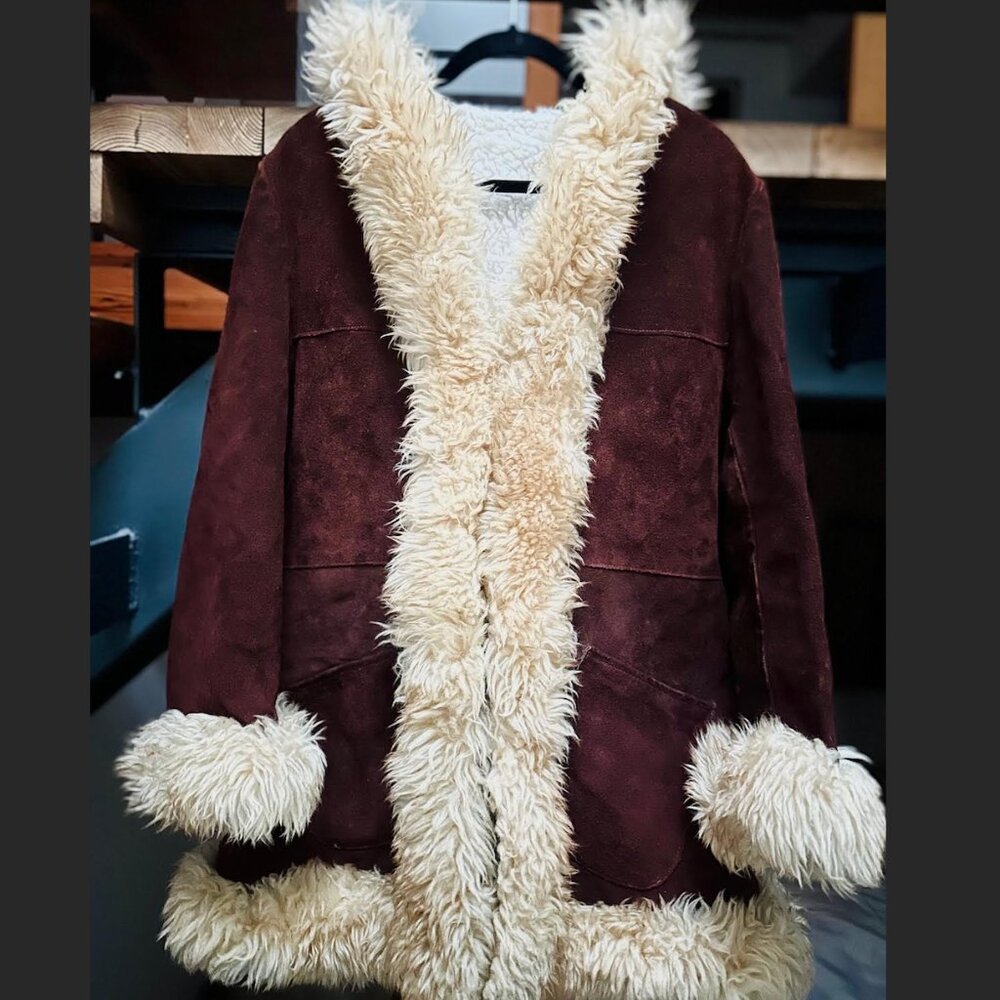 1970s Vintage Chocolate Leather / Suede / Wool "Penny Lane" Coat Size: Small/Med